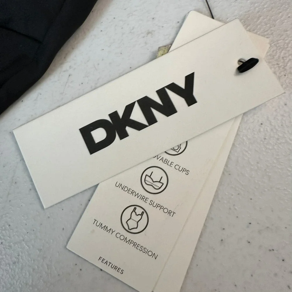 DKNY Minimalist Chic Womens Swimsuit Size XS Black One Piece Ruched Bathing Suit - Picture 4 of 8